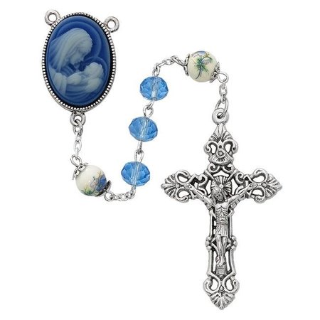 MCVAN McVan R724F 8 mm Crystal & Ceramic Cross Rosary Set - Blue R724F